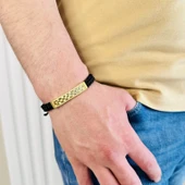 Gümüş Erkek Bileklik 14k Altın Kaplama, El Örgüsü Şık Ve Modern Tasarım - 3