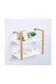 Hitit Dekorasyon Tasnia Gold Metal Ahşap Duvar Rafı 60cm 2 Katlı - 4