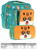 Kaukko Kids Erkek Çocuk Yeşil Turuncu Aslan Üç Bölmeli Thermo Beslenme Çantası ve Kalemlik Seti (L7254+L8254) - 2