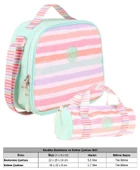 Kaukko Isı Yalıtımlı Beslenme Çantası ve Kalemlik Seti - Kız Çocuğuna Özel - Çizgi Desenli - Su Yeşili Pembe Renkli thumbnail 2