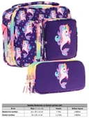 Kaukko Kids Kız Çocuk Mor Çok Renkli Unicorn ve Denizkızı Üç Bölmeli Thermo Beslenme Çantası ve Kalemlik Seti (L7228+L8228) thumbnail 2