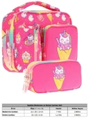 Kaukko Kids Kız Çocuk Kırmızı Dondurma Desenli Üç Bölmeli Thermo Beslenme Çantası ve Kalemlik Seti (L7227+L8227) - 2