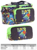 Kaukko (L7266+L8266) Beslenme Çantası (Isı Yalıtımlı) ve Kalem Çantası (Üç Bölme) Seti - Erkek Çocuk - Lacivert Yeşil Dinazor Baskılı thumbnail 2