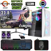 Xaser Xsr1201 Ryzen 5 5500 32GB Ram 1TB M.2 NVMe SSD 6GB GTX1660 Super 23.8" 180Hz Curved Masaüstü Oyuncu Bilgisayarı - 1