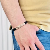 Gümüş Erkek Bileklik,14k Rose Altın Kaplama,ışıltı Desen El Örgüsü Bileklik,şık Hediye - 2