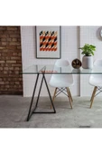 Hitit Dekorasyon Trest Siyah Metal Cam Yemek Masası - 2