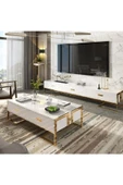 Hitit Dekorasyon Barbara Gold Metal Beyaz Tv Ünitesi - 5