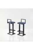 Hitit Dekorasyon Line Siyah Metal Bar Sandalyesi Mavi - 2