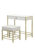 Hitit Dekorasyon Claudia Gold Metal Beyaz Makyaj Masası & Tabure - 7