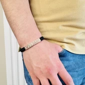 Gümüş Erkek Bileklik,14k Rose Altın Kaplama,ışıltı Desen El Örgüsü Bileklik,şık Hediye - 3