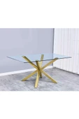 Hitit Dekorasyon Erika Gold Metal & Cam Dikdörtgen Yemek Masası - 2
