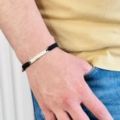 Gümüş Erkek Bileklik,14k Beyaz Altın Kaplama,sim Desen Isim Yazılabilir,şık Hediye - 3