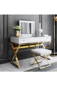Hitit Dekorasyon Alisha Gold Metal Beyaz Makyaj Masası & Tabure - 2