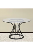 Hitit Dekorasyon Zuri Siyah Metal Cam Yuvarlak Yemek Masası - 1