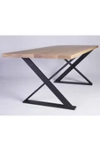 Hitit Dekorasyon Cross Siyah Metal Masif Ahşap Yemek Masası - 1