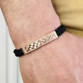 Gümüş Erkek Bileklik,14k Rose Altın Kaplama,ışıltı Desen El Örgüsü Bileklik,şık Hediye - 1