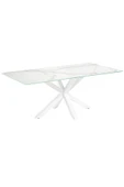 Hitit Dekorasyon Sias Metal Cam Yemek Masası Beyaz Ayak Beyaz Mermer Desenli Cam Tabla - 1