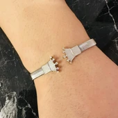 Gümüş Erkek Bileklik ,0.15 Karat Doğal Beyaz Safir Taşlı,Şık Tasarım,Kararmaz Çelik Bant - 2