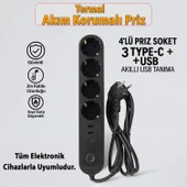 4 Prizli 3 USB Girişli Akım Korumalı Topraklı Golyat Grup Şarj Fiş Priz 2 Metre Uzatma Kablosu thumbnail 2