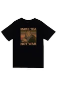 fame-stoned Make Tea Not War - Avatar Anime Baskılı Unisex %100 Pamuk Siyah T-shirt thumbnail 1