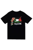 fame-stoned Free Palestine, Özgür Filistin Bayrağı Baskılı Unisex %100 Pamuk Siyah T-shirt thumbnail 1