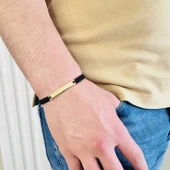 Gümüş Erkek Bileklik,14k Altın Kaplama ,sim Desen Isim Yazılabilir,şık Hediye - 4
