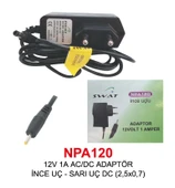 12V 1A AC/DC ADAPTÖR İNCE UÇ - SARI UÇ DC (2,5x0,7) - 1