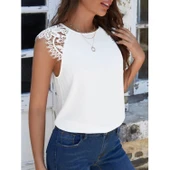 Lucky Life Kadın Kısa Kollu Bisiklet Yaka Ithal Krep Bluz - 1