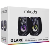 Mikado MD-S23 GLARE 2.0 Multimedia 3W-2 Siyah USB RGB Işıklı Gaming Speaker Hoparlör Stereo Giriş thumbnail 2