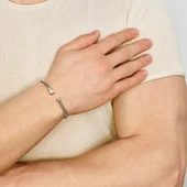 Gümüş Erkek Bileklik,14 Ayar Beyaz Altın Kaplama,Işıltılı Desenli Kararmaz Çelik Bant - 1