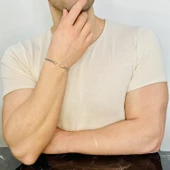 Gümüş Erkek Bileklik 14 Ayar Rose Altın Kaplama Işıltılı Desenli Kararmaz Çelik Bant thumbnail 3