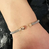 Gümüş Erkek Bileklik 14 Ayar Rose Altın Kaplama Işıltılı Desenli Kararmaz Çelik Bant thumbnail 2