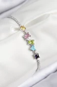 Pirinç Renkli Zirkon Taşlı Geometrik Model Gümüş Renk Kadın Bileklik - TJ-BB7688 thumbnail 1