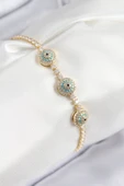 Pirinç Zirkon Taşlı Nazar Model Gold Renk Kadın Bileklik - TJ-BB7705 thumbnail 1