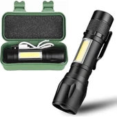 Ultra Güçlü USB Şarjlı El Feneri Kutulu Kamp Feneri Avcılık Feneri thumbnail 2