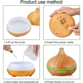 Linarya Aroma Terapi Oda Hava Nemlendirici Işıklı Ultrasonik Buhar Makinesi Ahşap Görünüm 7 Renk LED Işıklı thumbnail 3