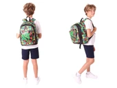 Kaukko Erkek Çocuklar İçin Okul Sırt Çantası (L5263) ve Üç Bölmeli Kalemlik (L8263) Seti - Siyah Yeşil - 3D Gergedan Detaylı thumbnail 3