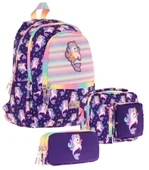 Kaukko Kids Üçlü Kız Çocuk İlkokul Okul Çantası Seti (L5228+L7228+L8228) Mor - Kauçuk Unicorn thumbnail 1