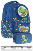 Kaukko Kids Toys Erkek Çocuk Lacivert 3D Dinazor Şekilli İlkokul Çantası ve Kalemlik Seti (L5252+L8252) thumbnail 2