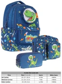 Kaukko Kids 3D Dinazor Şekilli Erkek Çocuk Üçlü Okul Çantası Seti/Takımı - Lacivert (L5252+L7252+L8252) thumbnail 2