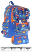 Kaukko Armalı Dinazor Desenli Okul Çantası + Kalemlik Seti (L5278+L8278) Erkek Çocuk - Mavi thumbnail 2