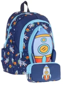 Kaukko Erkek Çocuklar İçin Okul Sırt Çantası (L5260) ve Üç Bölmeli Kalemlik (L8260) Seti - Lacivert - Roket Detaylı thumbnail 1