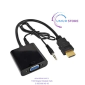 HDMI To VGA Ses Çıkışlı Kablo Çevirici Dönüştürücü Adaptör Siyah - 1