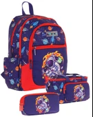 Kaukko Kids Erkek Çocuk İçin Lacivert Kırmızı Renkli Astronot BaskılıÜçlü Okul Çanta Kombinasyonu thumbnail 1