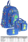 Kaukko Kids Kız Çocuklara Özel (Mavi Yeşil - 3D Dinazor Detaylı) Üçlü Okul Çantası Seti thumbnail 2