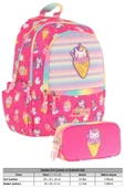 Kaukko Kız Çocuk Dört Gözlü Okul Çantası ve Üç Gözlü Kalem Çantası Seti - Pembe - Dondurma (L5227+L8227) thumbnail 2