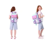 Kaukko Kız Çocuk Beş Bölmeli Okul Çantası ve Üç Bölmeli Kalemlik Seti - Peluş Tavşanlı - Mor Yeşil thumbnail 3