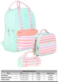 Kaukko Double Stripe Kız Çocuk İlkokul Üçlü Okul Çantası Seti - Su Yeşili Pembe - Çizgi Desenli thumbnail 3