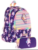 Kaukko Kız Çocuk Dört Gözlü Okul Çantası ve Üç Gözlü Kalem Çantası Seti - Mor - Unicorn (L5228+L8228) thumbnail 1