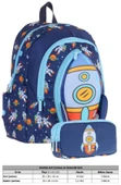 Kaukko Erkek Çocuklar İçin Okul Sırt Çantası (L5260) ve Üç Bölmeli Kalemlik (L8260) Seti - Lacivert - Roket Detaylı thumbnail 2